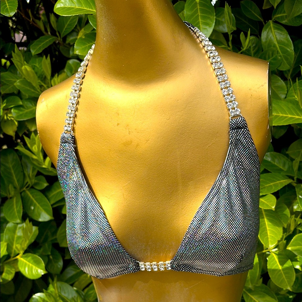 Sparkling rainbow, silver, and rhinestones Bikini Top